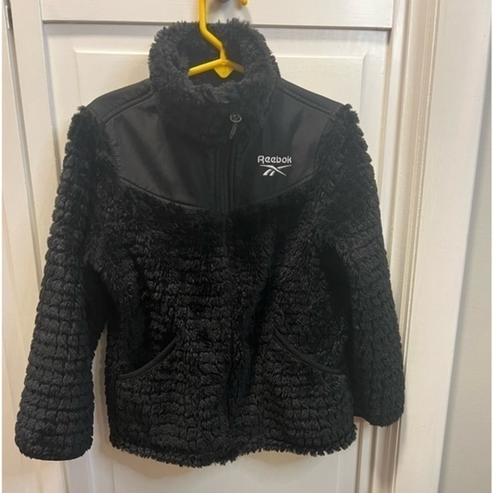 Reebok Faux Fur Jacket Full Zip Fleece Lined Size Kids 5/6 Color Black